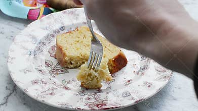 Eating a slice of cake - baking concept