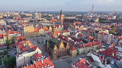 Aerial view of Rynek square in Wroclaw, Poland