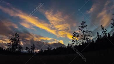 Sunset in Akaslompolo, Lapland, Northern Finland