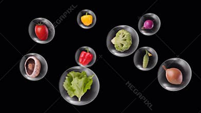 High tech recipe ingredients for a healthy diet - fresh vegetables fly. Alpha channel included