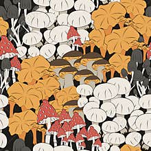 Mushrooms seamless pattern. Fall illustration of mushrooms on grey background. Easy for design fabric, textile, print