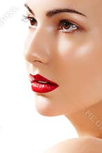 Beautiful pure model face with bright lips make-up