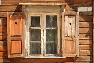 Latvia.Cesis. Wooden shutters with hearts