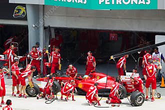 F1 driver Fernando Alonso does a trial pit