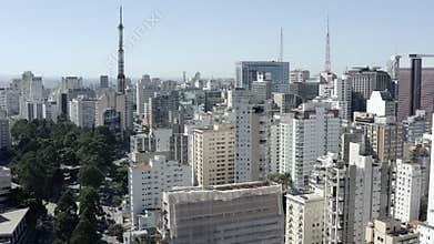 Big cities with traffic, buildings. Sao Paulo city, Brazil.