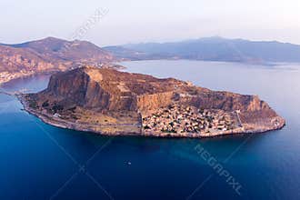 Greece in summer time , aerial view over The castle-town of Monemvasia in Lakonia, Greece