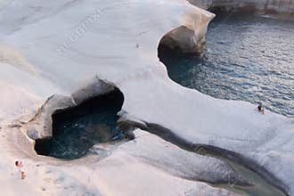 Greece in summer time , Aegean island aerial view over Milos Sarakiniko Beach