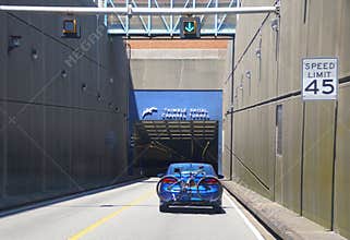 Virginia, U.S - June 29, 2020 - The traffic on Chesapeake Bay Bridge Tunnel in the summer