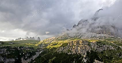 Tre Cime Shrouded in Clouds