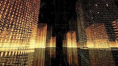 4k seamless loop Big Data Digital City,Flying Through the binary code urban.