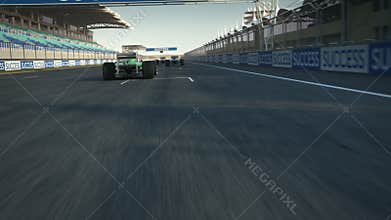 Race cars crossing finishing line