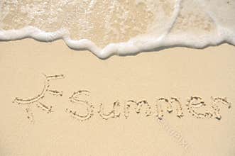 Summer Written in Sand on Beach