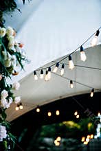 Patio wedding and holiday lights on street