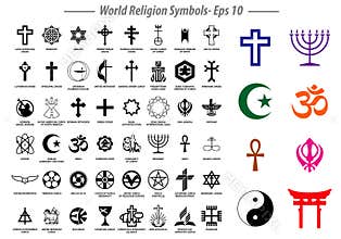 World religion symbols signs of major religious groups and other religions isolated.