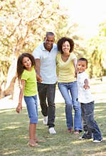 Portrait of Happy Family Walking In Park