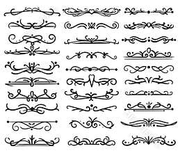 Decorative page divider. Vintage swirls, ornaments wedding frame, floral text borders, ornate swirl dividers. Vector