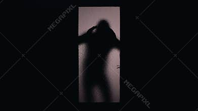 Silhouette of bandit cracking door lock, attack on private property, burglary