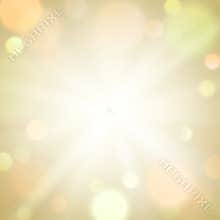 Gold burst light sparkle bokeh blur background. Circle light on beige background. EPS 10