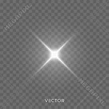 Star light shine, bright spark rays with lens flare effect. Vector Christmas glitter, shiny sparkle light flash