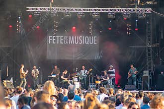 Brussels,Belgium - June 22 2019: Close up of YÃ”KAÃ band playing at festival de la musique