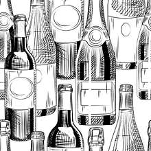Hand drawn wine bottles seamless pattern on white background