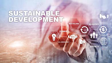 Sustainable development, ecology and environment protection concept. Renewable energy and natural resources. Double exposure of su
