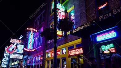 Walking over Broadway in Nashville by night - NASHVILLE, USA - JUNE 16, 2019
