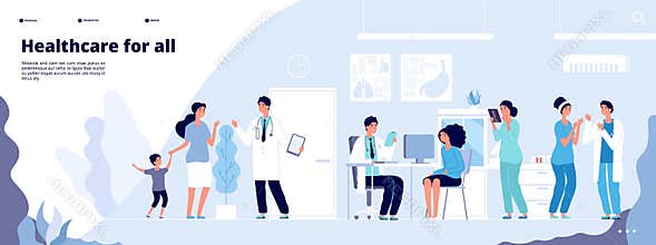 Medical landing page. Online clinical consult with diverse doctors. Healthcare vector concept