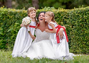 Bride and little twins bridesmaid, bridal party
