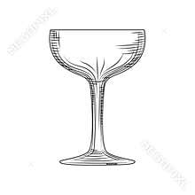 Saucer glass. Hand drawn champagne glass sketch. Empty sparkling wine glass