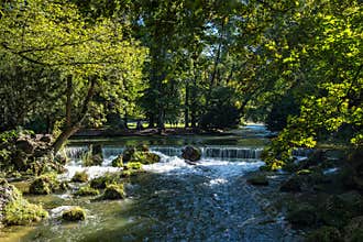 Water of the isar in The English Garden, Munich, Germany