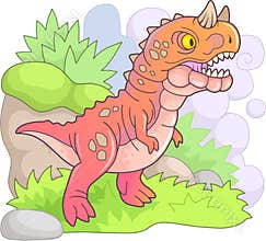 Predatory prehistoric dinosaur carnotaurus, funny illustration