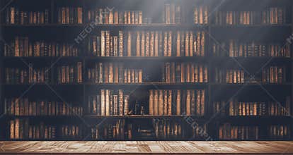 Blurred bookshelf Many old books in a book shop or library