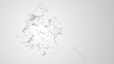 The polygonal ball is transformed, distorted. Display lines, points, edges, faces. Black and white background.4K.