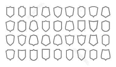 Shield line badges. Blank emblems template for sport club, military and security coat of arms. Vector heraldic elements
