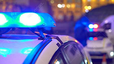 Police officers at the crime scene at night. Kyiv. Ukraine.