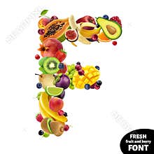 Letter F, fruit font symbol isolated on white background