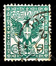Postage stamp printed in Italy shows Eagle and ornaments, Floreal serie, circa 1901