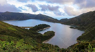 Beautiful panoramic view of Lagoa do Fogo, Lake of Fire, in São Miguel Island, Azores