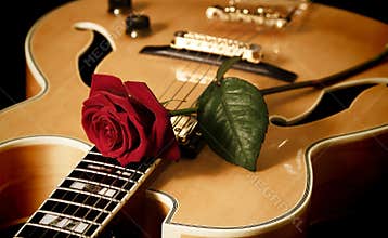 Red rose and jazz guitar