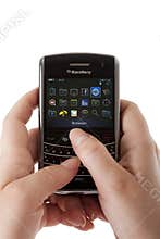 Blackberry smartphone user hands