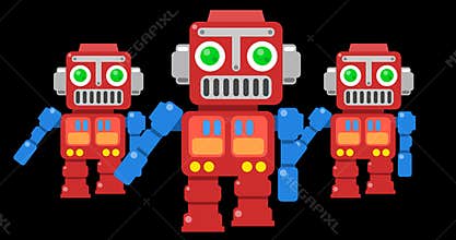 Dancing retro toy robots cartoon style looped loop animation