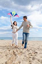 Couple fly kite