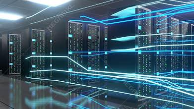 3D 4K server room - data center - storage/ hosting/ fast Internet concept