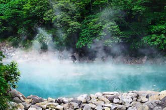Beautiful scenery of hot spring in the forest in Beitou District, Taiwan