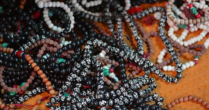 Colorful necklaces in the souk of the medina