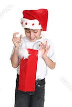 Boy with Christmas gift bag