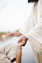 Biblical scene - of Jesus Christ healing the female with a blurred background