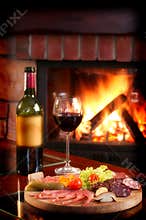 Fireplace And Red Wine