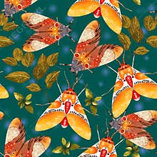 Pattern with moths and herbs